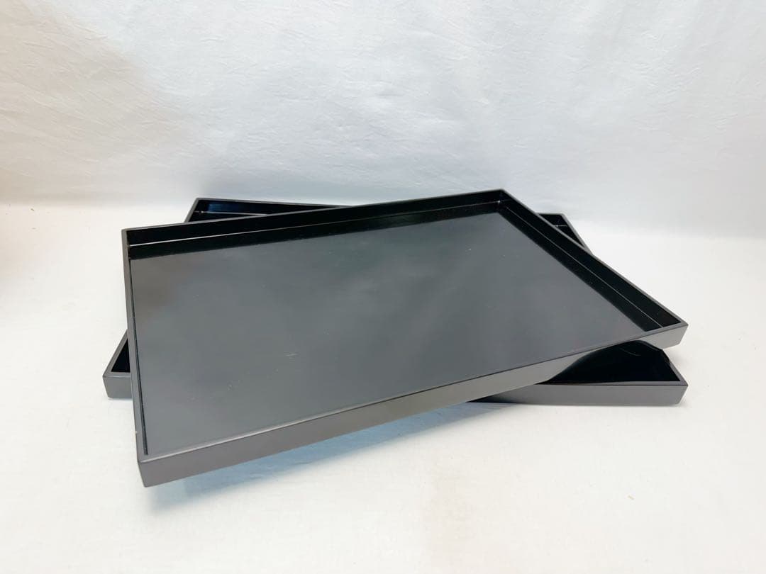 懐石道具 輪島塗 木製黒真塗 脇引き盆二枚セット おしゃれ 箱無