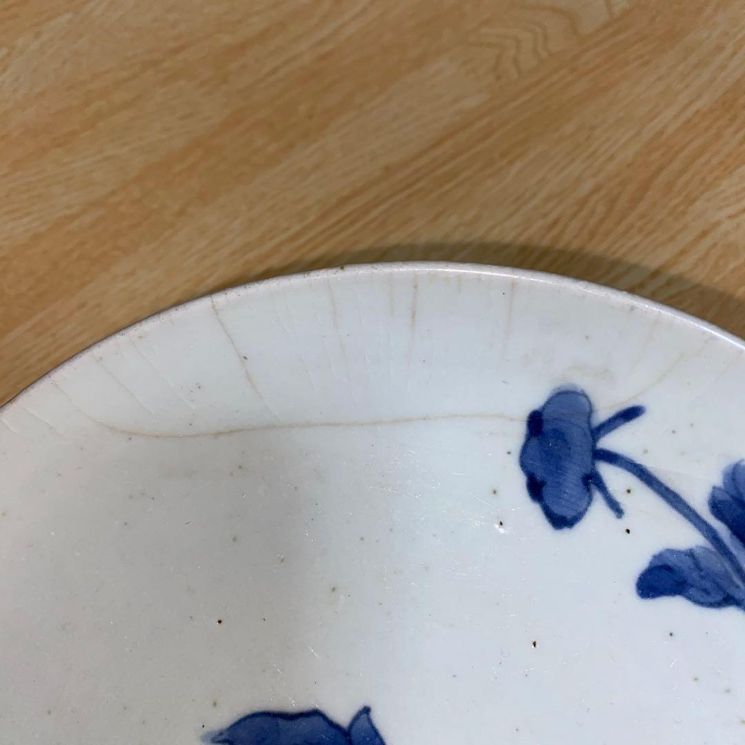 古染付　藍柿右衛門　唐獅子牡丹紋皿　江戸1670頃