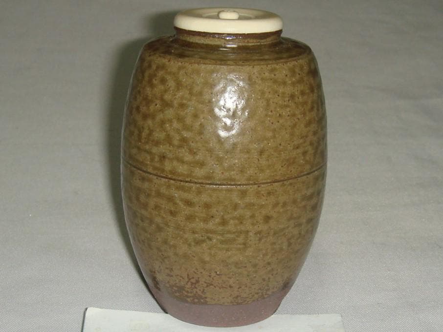 茶道具　丹波焼信水窯　市野信水作　丹波肩衝茶入　雪月花仕覆付　美品！！！