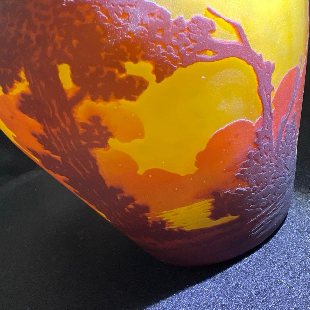 19世紀フランス　異色ガラス　酸化腐食彫花入　箱付　東Y8-0205☆2Fトヒウ