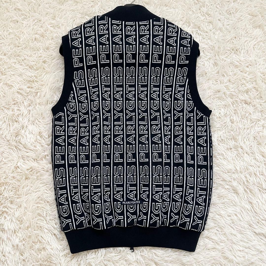 美品✨️パーリーゲイツ 24年 リバーシブル ロゴ総柄 ニットベスト ネイビー L