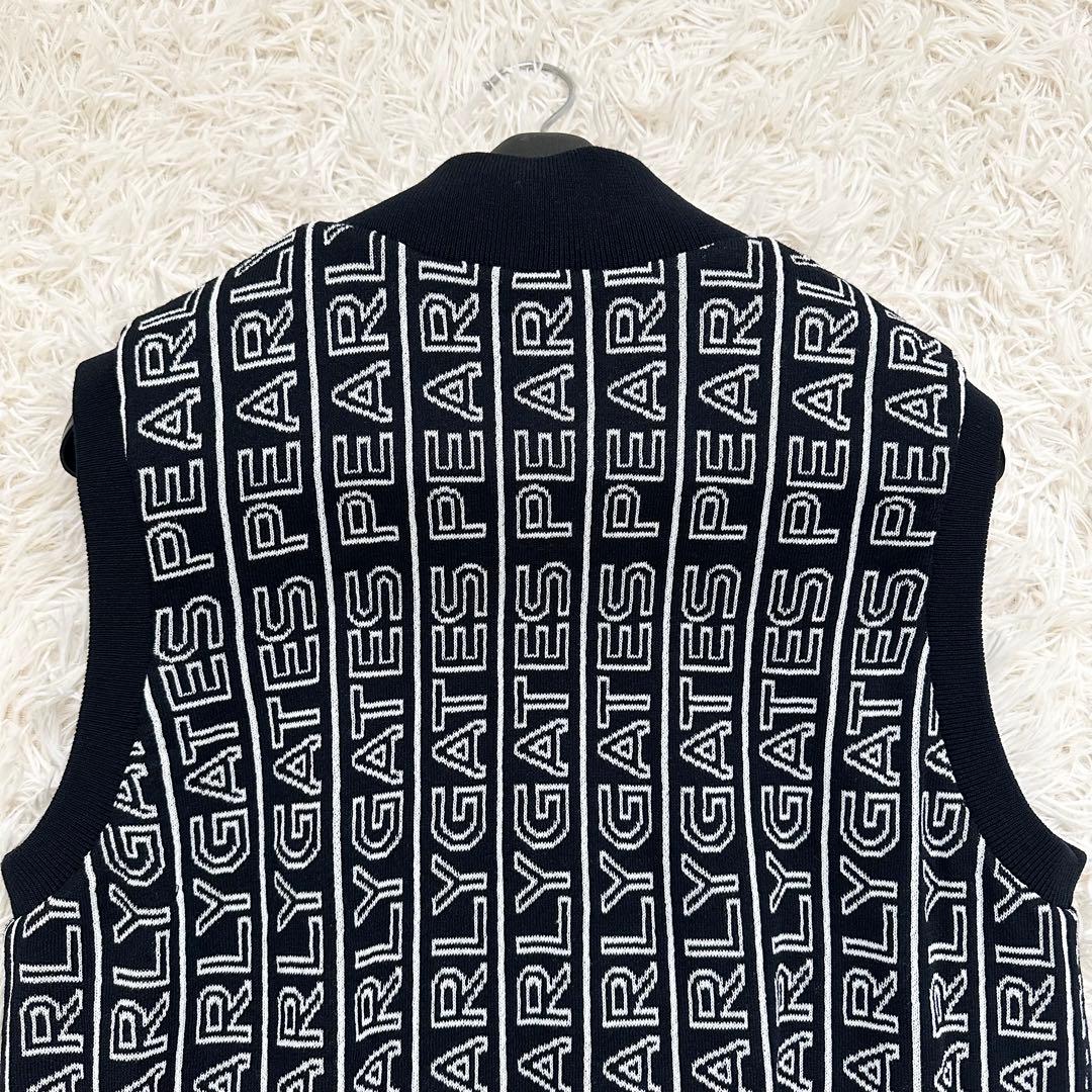 美品✨️パーリーゲイツ 24年 リバーシブル ロゴ総柄 ニットベスト ネイビー L