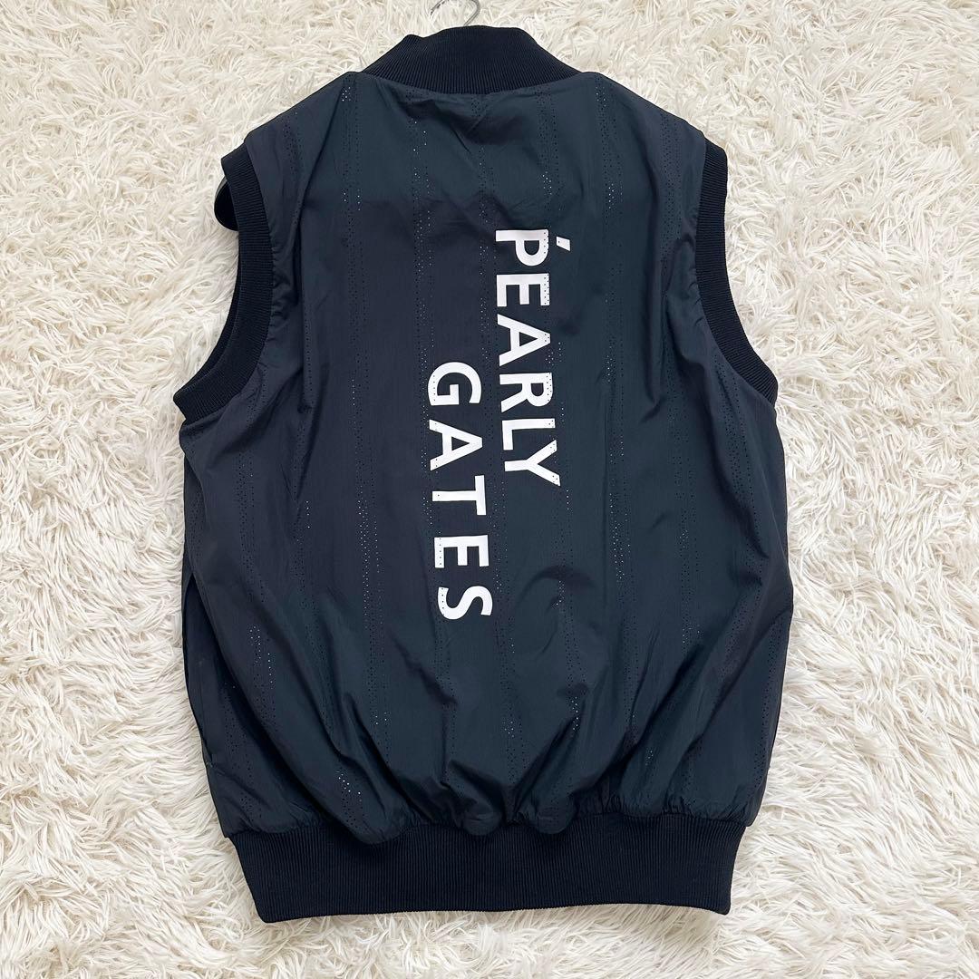 美品✨️パーリーゲイツ 24年 リバーシブル ロゴ総柄 ニットベスト ネイビー L