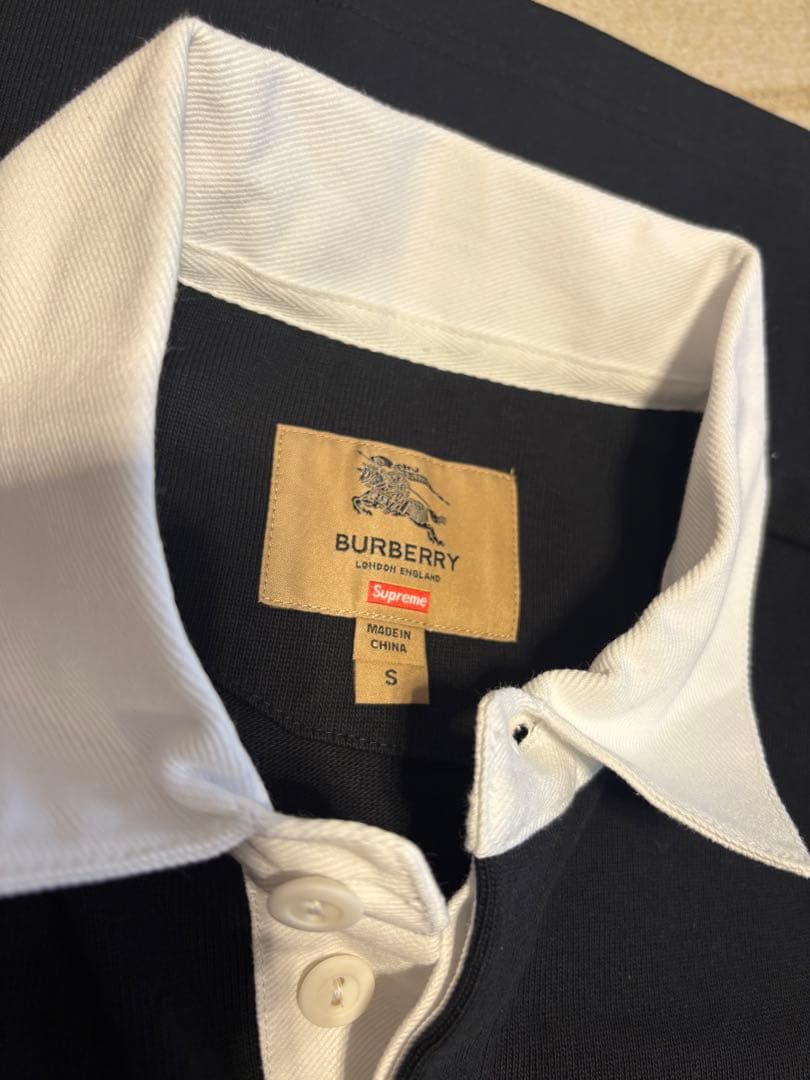 GWセール　シュプリーム　ラガーシャツ 黒 長袖　シュプリーム　バーバリー　S