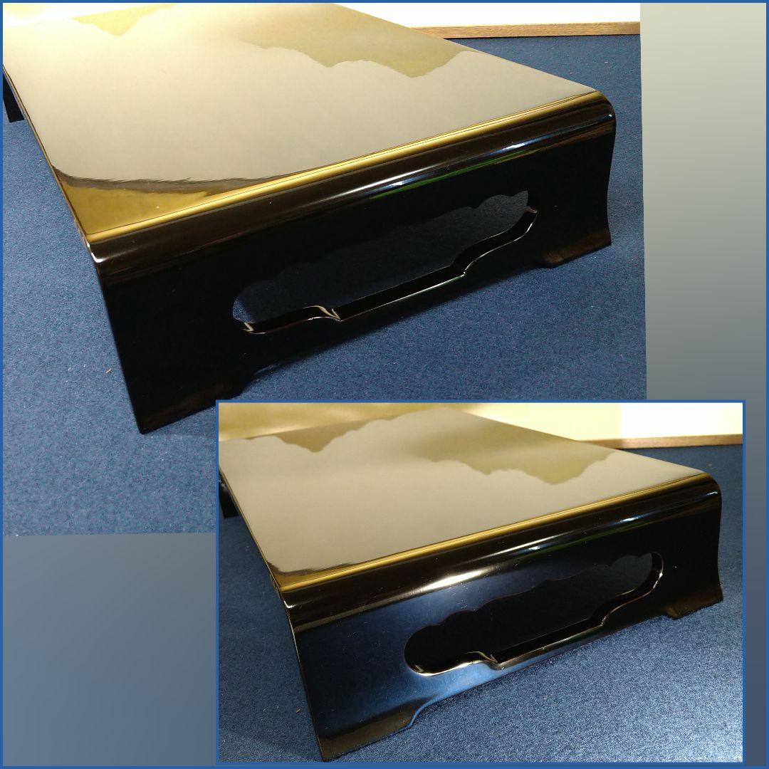 AG69 輪島塗 平卓 縁金 菱紋 花菱紋 木製黒漆 花台 香炉台 盆栽台