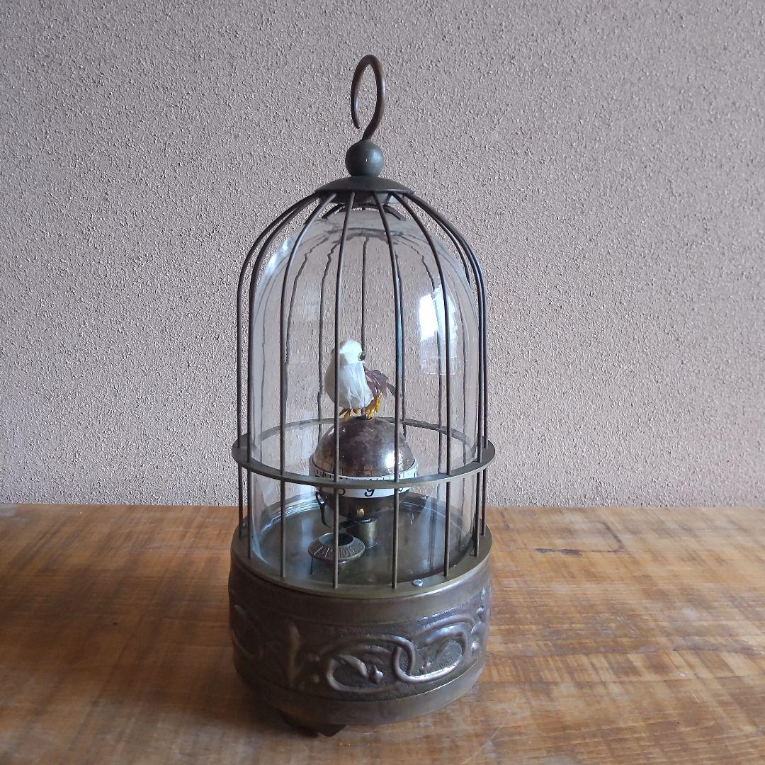 【稼動品】鳥かご時計 鳥籠時計 置時計 ゼンマイ式 アンティーク 美品