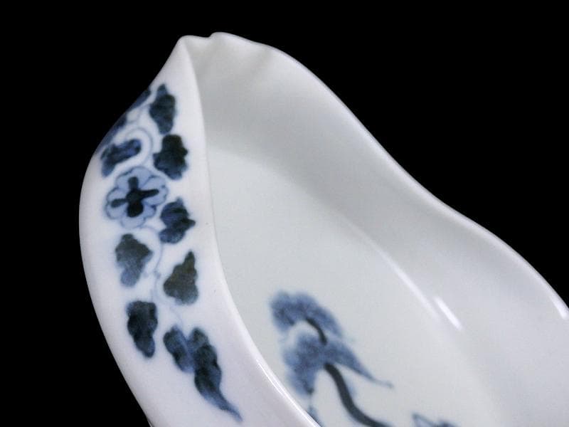 平戸　古伊万里　染付　岩に松の図　富士型変形皿　B354AS-DCk