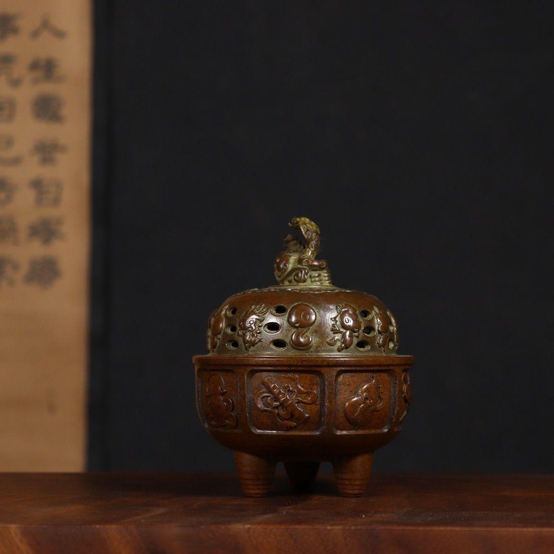 銅器 香炉 干支蛇薫香炉 十二支炉 刻蔵八宝炉 仏具 装飾品 工芸品 置物