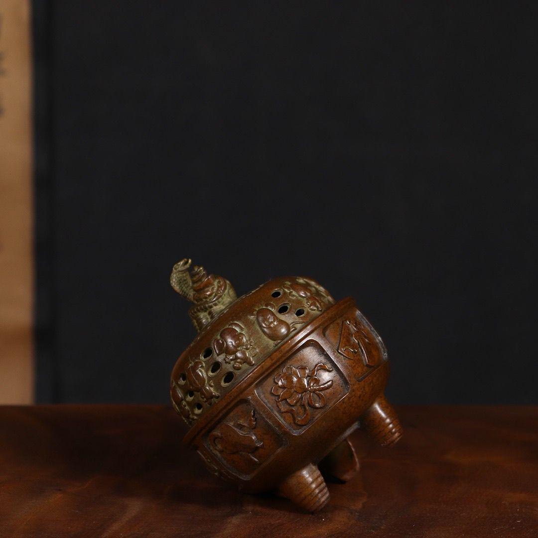 銅器 香炉 干支蛇薫香炉 十二支炉 刻蔵八宝炉 仏具 装飾品 工芸品 置物