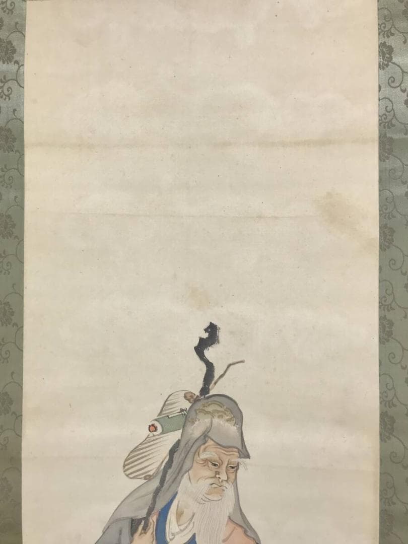 真作/篠田豊岳/寿老人図/鹿寿老/人物図/掛軸☆宝船☆AH-830