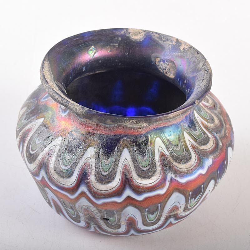 アンティーク　古代　ベネチアンガラス　ローマン硝子　古壷　V　R7612