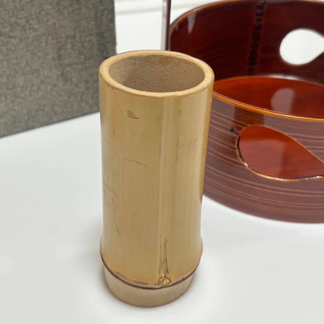 飛騨春慶塗　莨盆 瓢透し手付　春次　箱入　茶道具　漆器