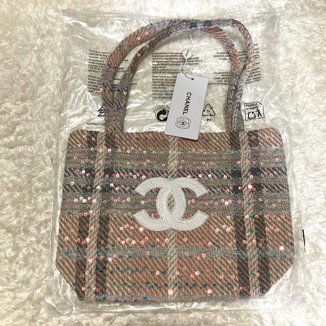 CHANEL ツイードトートバッグ　スパンコール　ピンク