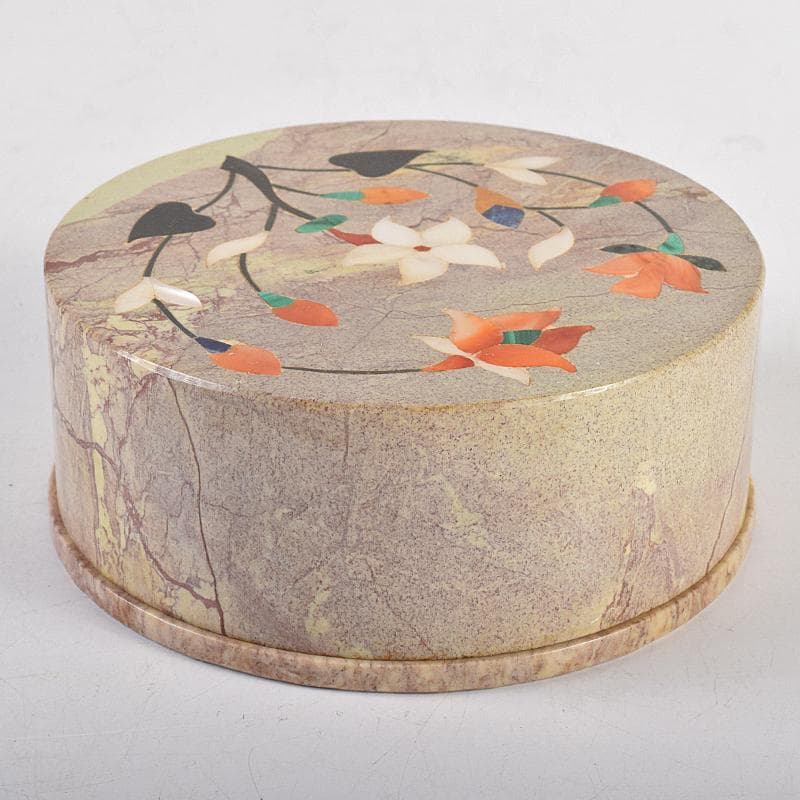 北印度産　玉石　インディアン・カラー・ストーン象嵌　飾箱　共箱　V　R8518