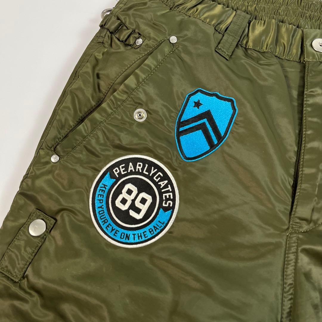美品 PEARLY GATES 中綿 ナイロン パンツ ワッペン 刺繍ロゴ