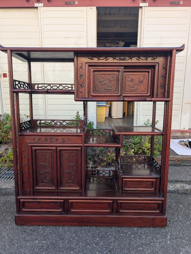 花梨製 茶箪笥 無垢材 飾り棚 和家具 唐木 引取可