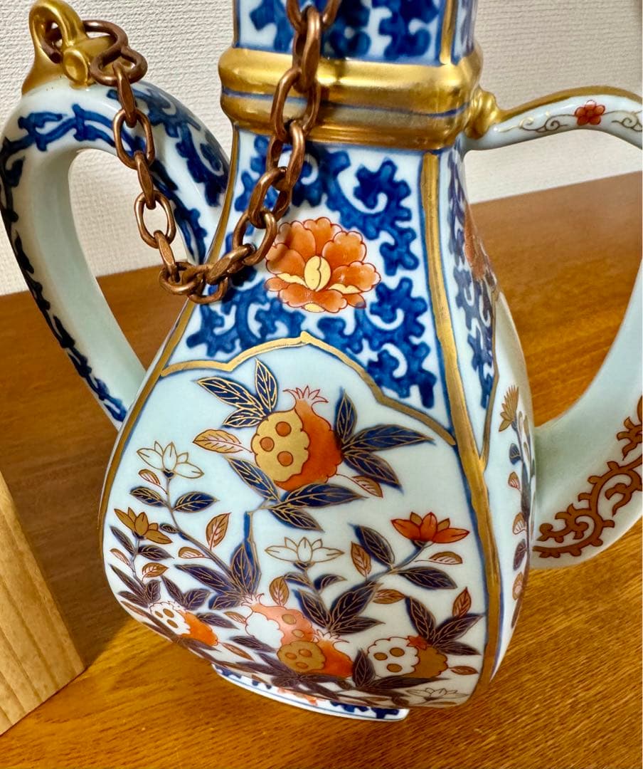 林九郎　染錦古伊万里　柘榴面取水注　共箱