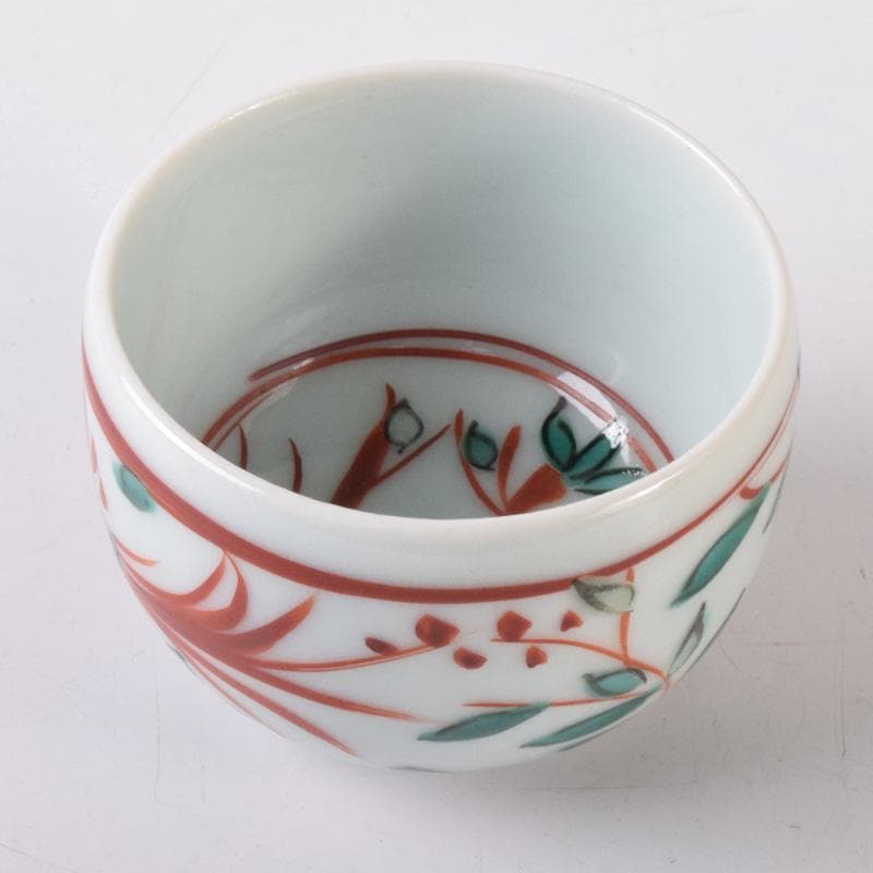 加藤卓男　幸兵衛窯　呉須赤絵　鳥草文　酒杯　盃　共箱　V　7249