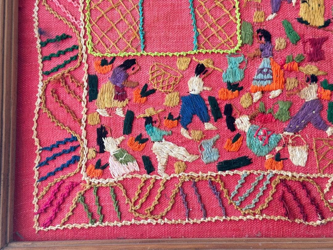 ヴィンテージ 刺繍 アート 額 飾り布 中南米 南米 メキシコ フォークアート