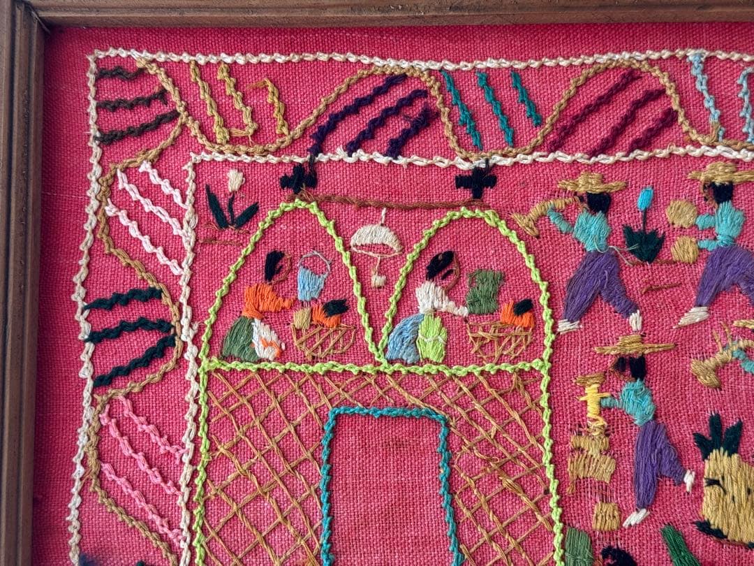 ヴィンテージ 刺繍 アート 額 飾り布 中南米 南米 メキシコ フォークアート