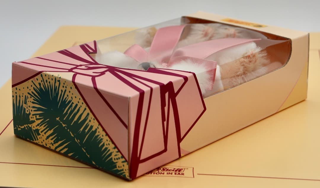 Steiff テディベア クリーム色 ピンクリボン