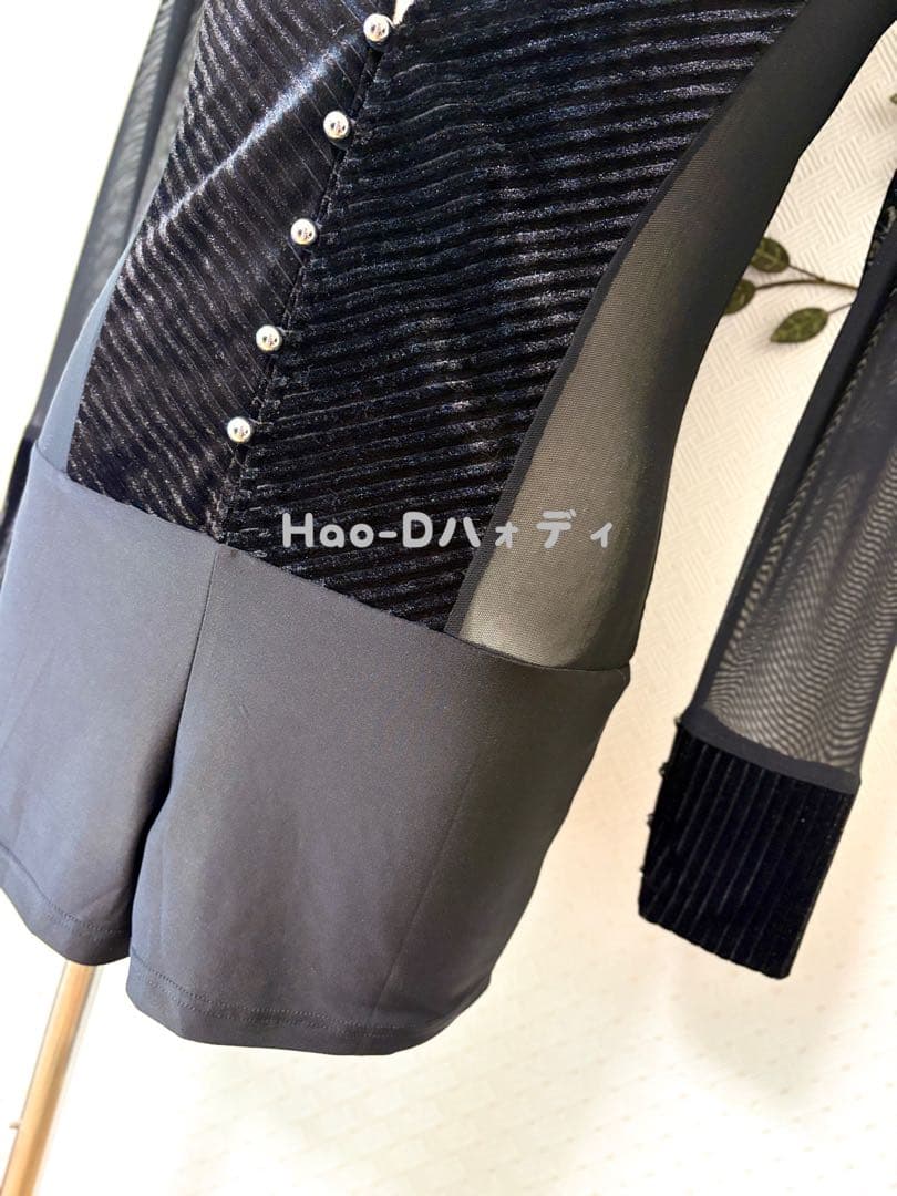 新品★社交ダンス★ラテン★メンズ★シャツ★メッシュ★ベロア★切替★M