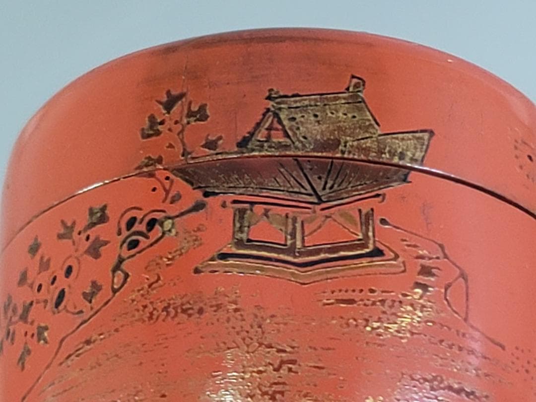 中国 朱塗 人物紋 時代棗 仕服 茶道具 DT612