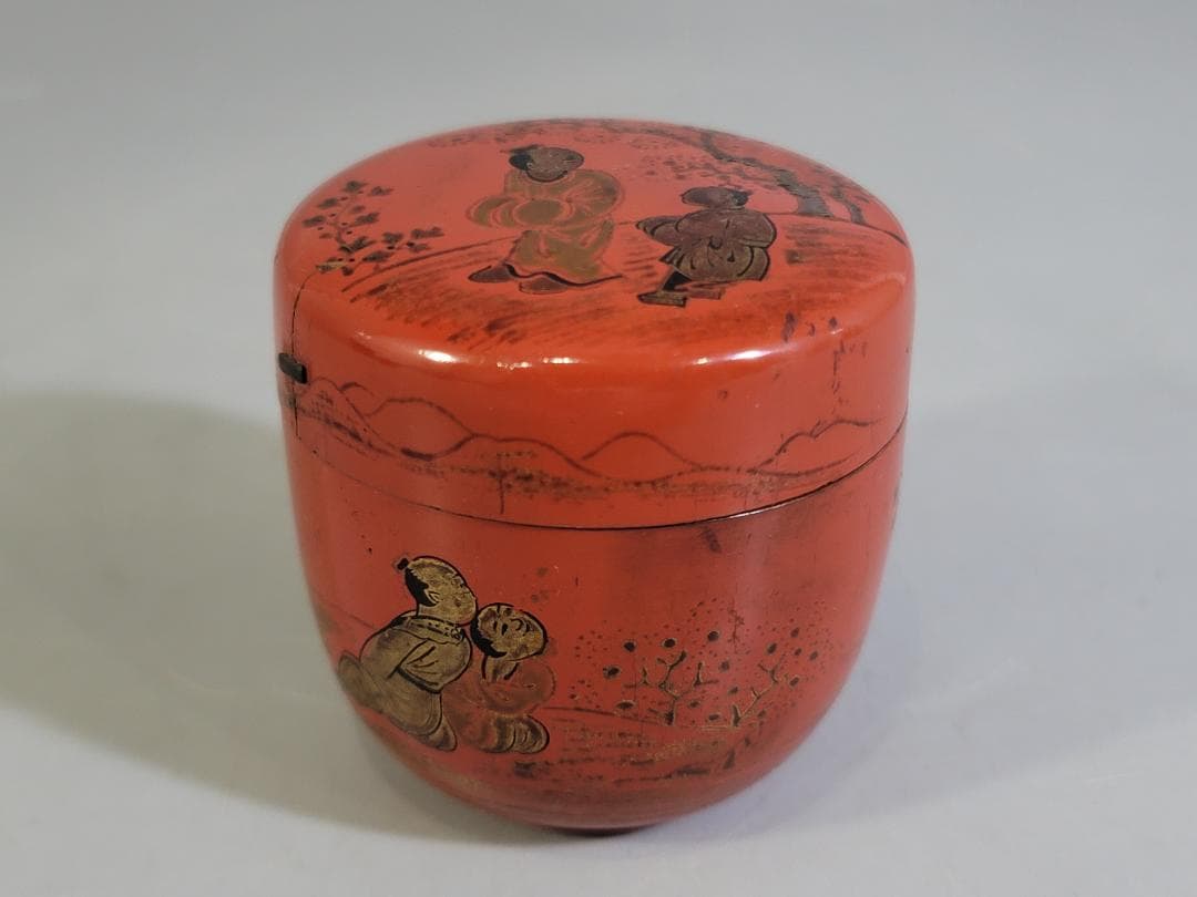 中国 朱塗 人物紋 時代棗 仕服 茶道具 DT612