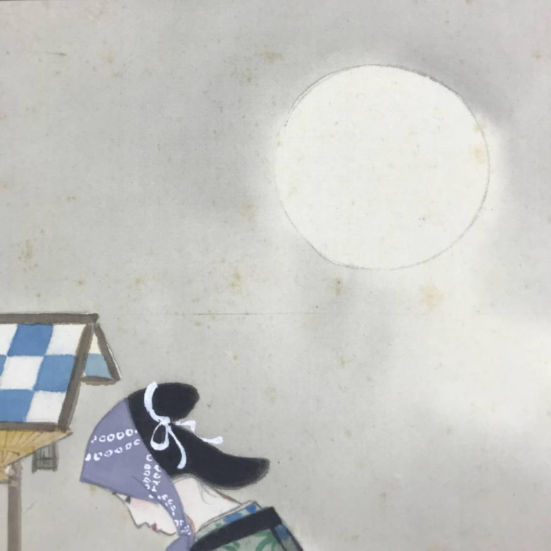 【真作】英挙/むしうり図/虫売り図/美人図/横物/掛軸/名家伝来/AD-197