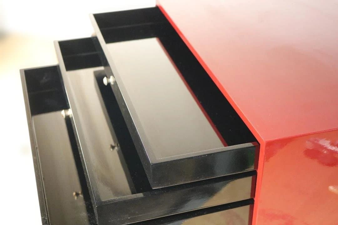 漆 島安 木製 レターケース 3段 引出し 書類ケース 卓上収納 工芸品