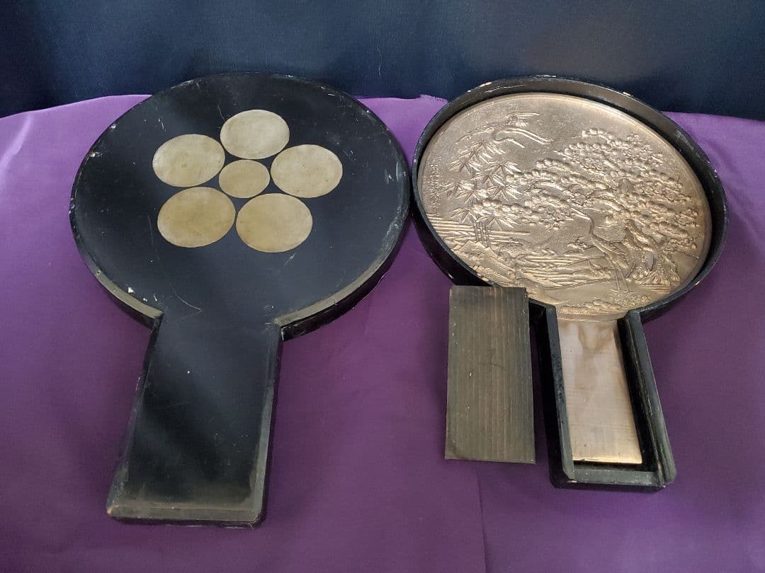 星梅鉢紋箱入り銅鏡 骨董品
