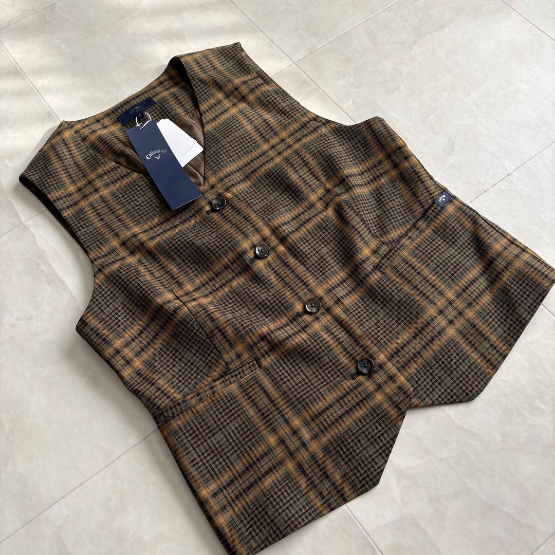 新品タグ付✨キャロウェイ チェック柄ベスト 茶系 L きれいめ ゴルフ