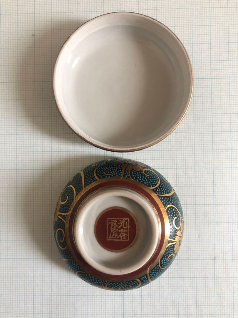 香炉　香合　風鎮　金彩　鉄仙　青粒　手描き　良山作　昭和当時物　陶磁器