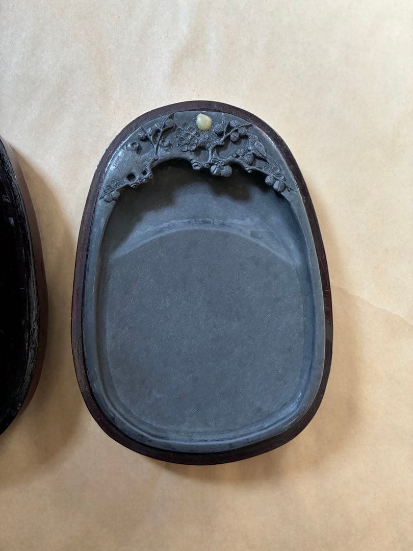 端渓硯　梅花鳥文　石眼　書道具