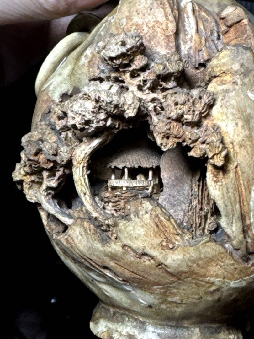 超絶技巧 宮島 一角 造 楼閣山水図 耳付 花瓶 共箱付 茶道具