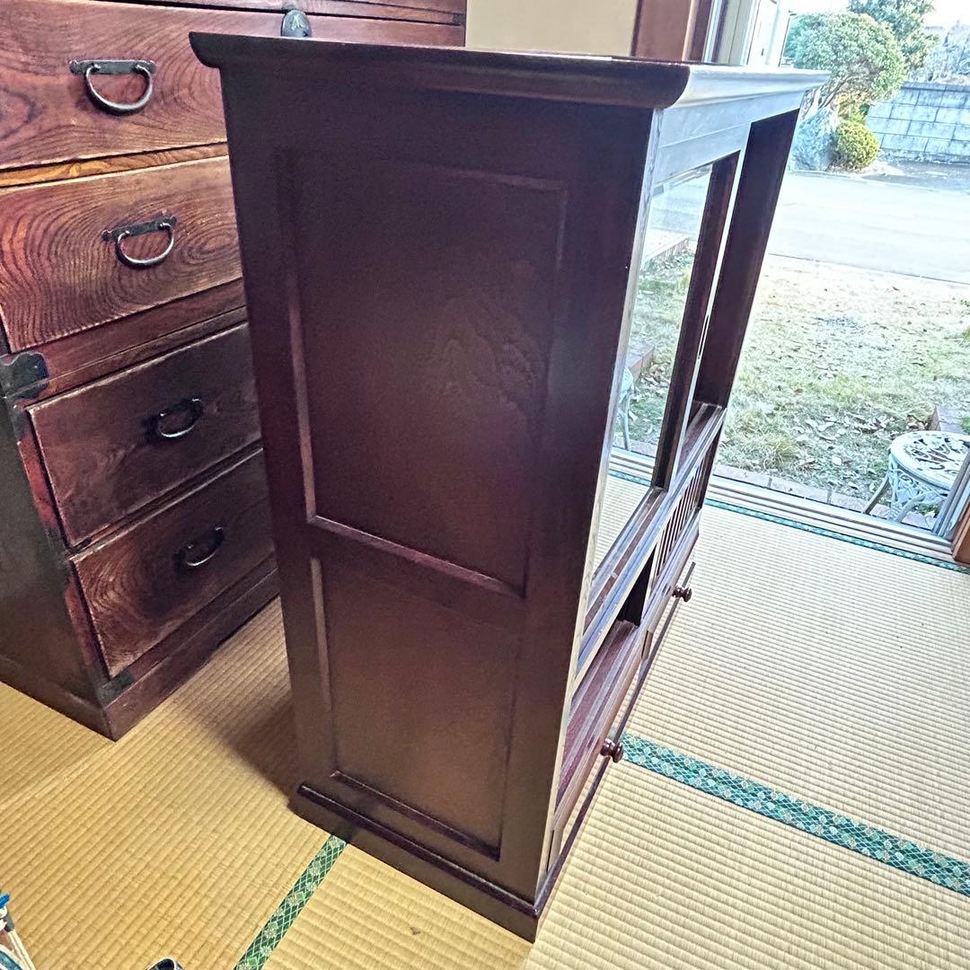 昭和レトロ 木製ガラスキャビネット 収納棚 食器棚 幅90cm