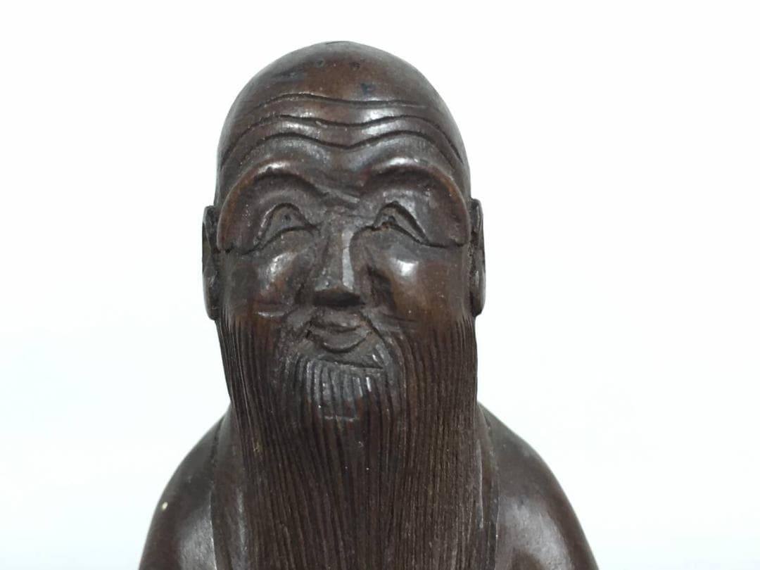 仙人 木彫り 人形 線密彫刻 約14.5cm 巻物 仏像 仙人像 中国美術 古玩