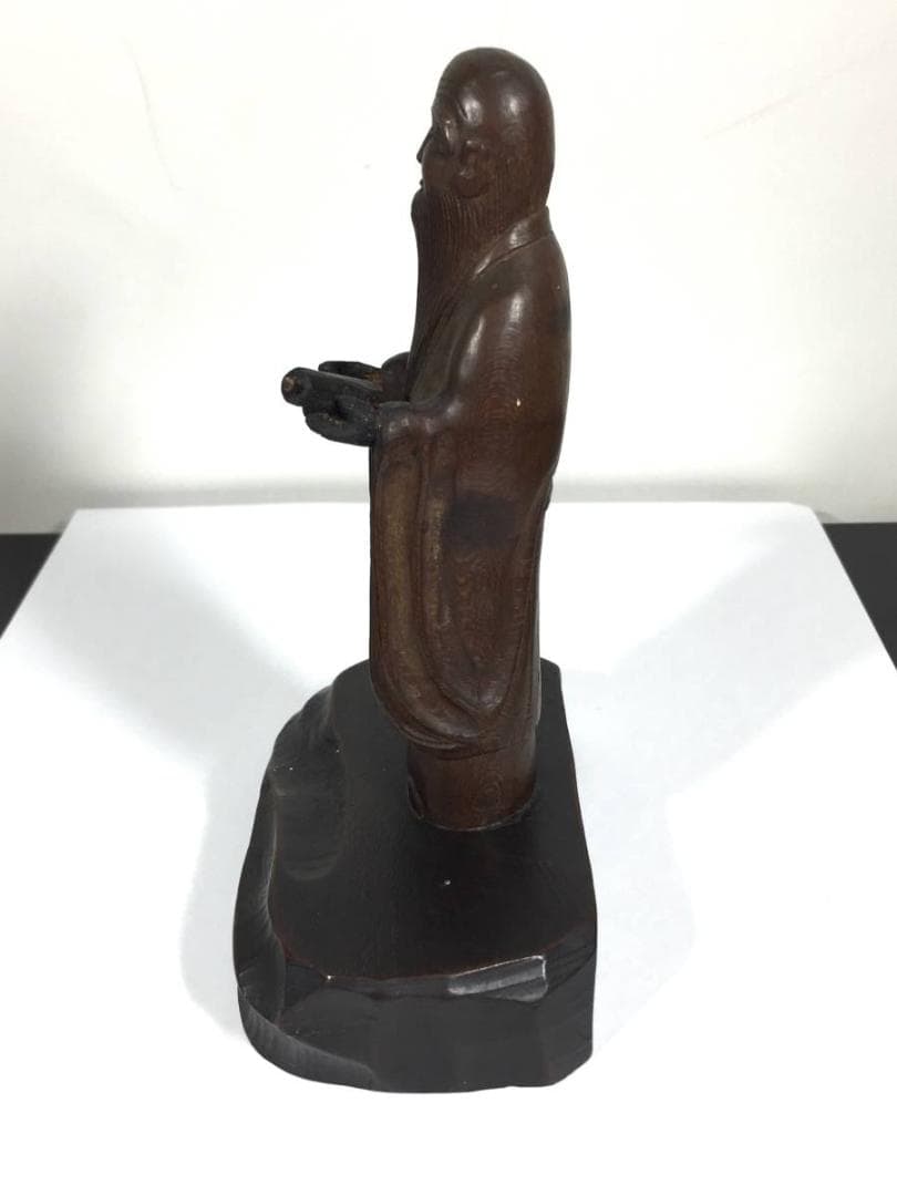 仙人 木彫り 人形 線密彫刻 約14.5cm 巻物 仏像 仙人像 中国美術 古玩