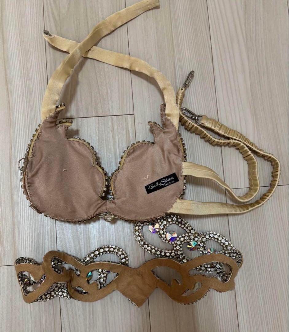 ベリースターズ ベリーダンス衣装 ブラ+ベルト+スカートグリーン 3点セット