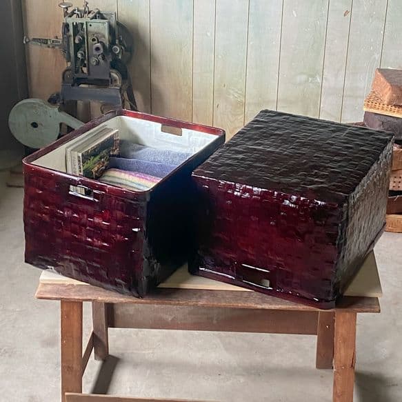 つづらの一閑張り　道具箱　茶溜め（深みのある赤茶色）