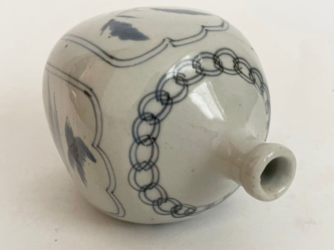 骨董　アンティーク　古伊万里　染付　窓絵　鳥文様　徳利　一輪挿し　初期伊万里