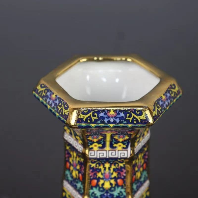 景徳鎮 美品 清朝乾隆  パステル 花鳥六方瓶