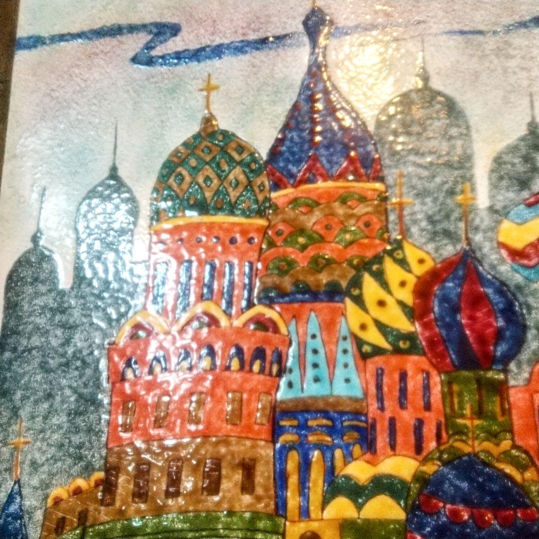 ヴィンテージ 七宝画 大聖堂 エナメル画 銅板 41✕32cm ワシリイ 正教会