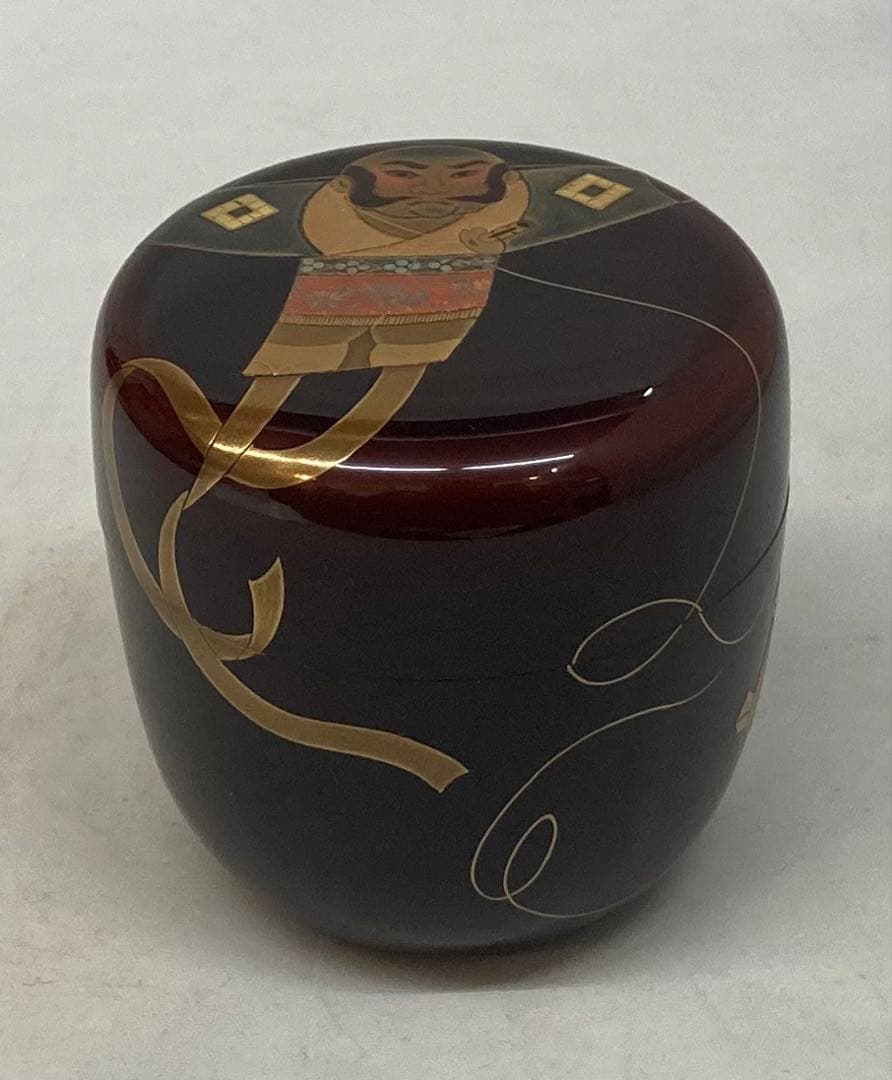 B259h 「奴凧蒔絵 棗」荒井正春作　共布共箱　正月　内金梨地　茶道具