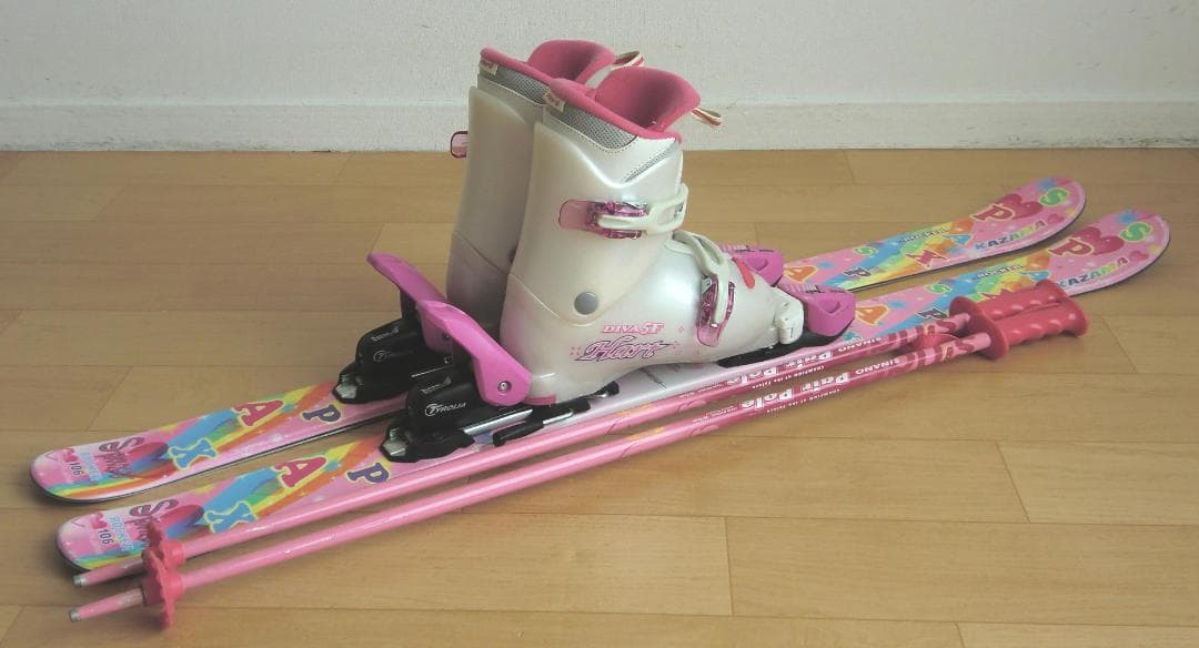 ■■送料無料■KAZAMA■子供用スキーフルセット■板106靴21■WAX済■■