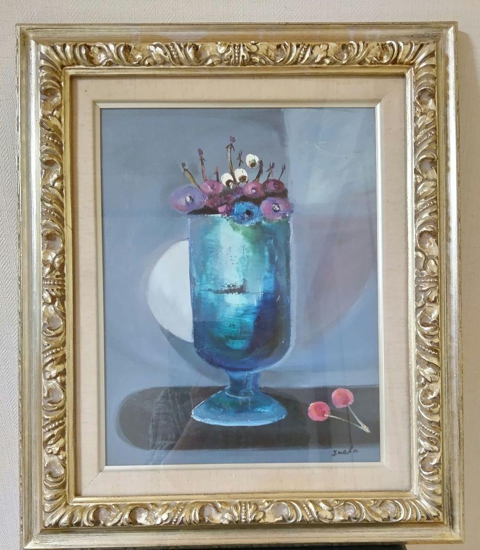 油彩画 花瓶の花　パンジー