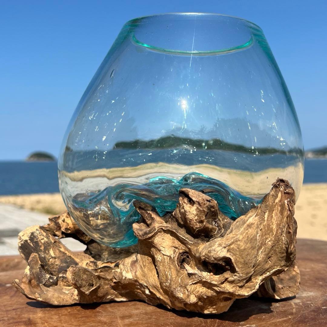 流木ガラス オブジェ中R 花瓶 金魚鉢 ガーデニング テラリウム 観賞魚 容器