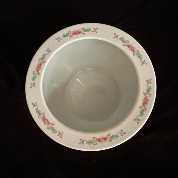 景徳鎮　鉢　百寿　百福　吉祥　手描き　粉彩　蝙蝠　鶴　中国　火鉢　陶器　焼物　書