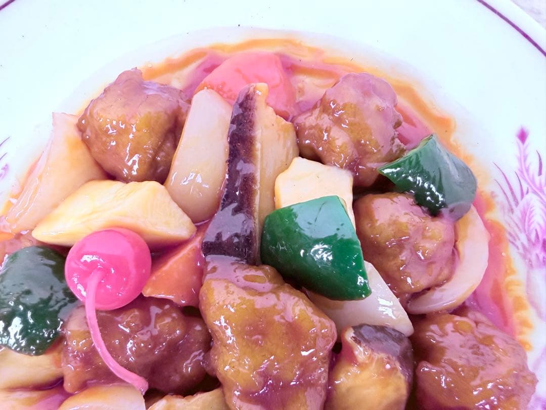 リアル食品サンプル 酢豚 甘酢あん 中華料理ディスプレイ用 直径約26.5cm