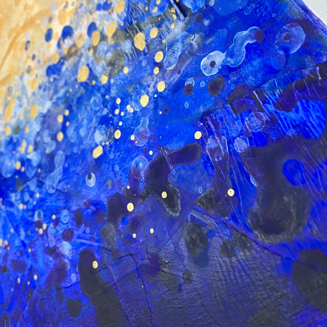 インテリアモダン抽象画＊現代アート 絵画　原画　ゴールド　青　大きめ